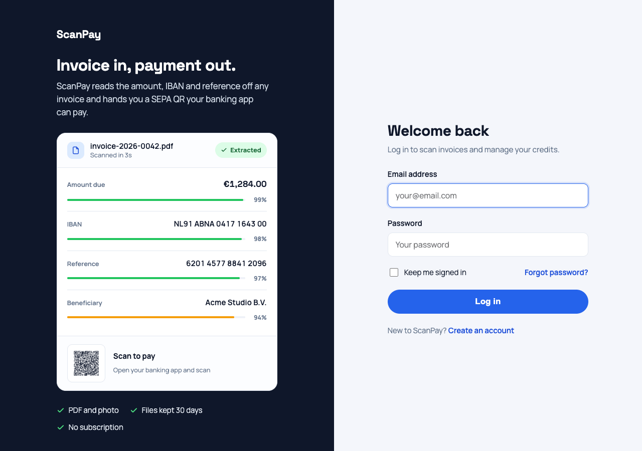 The ScanPay login page