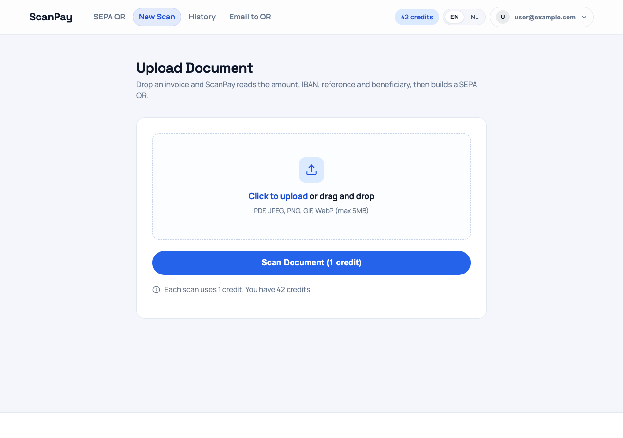 The ScanPay upload screen