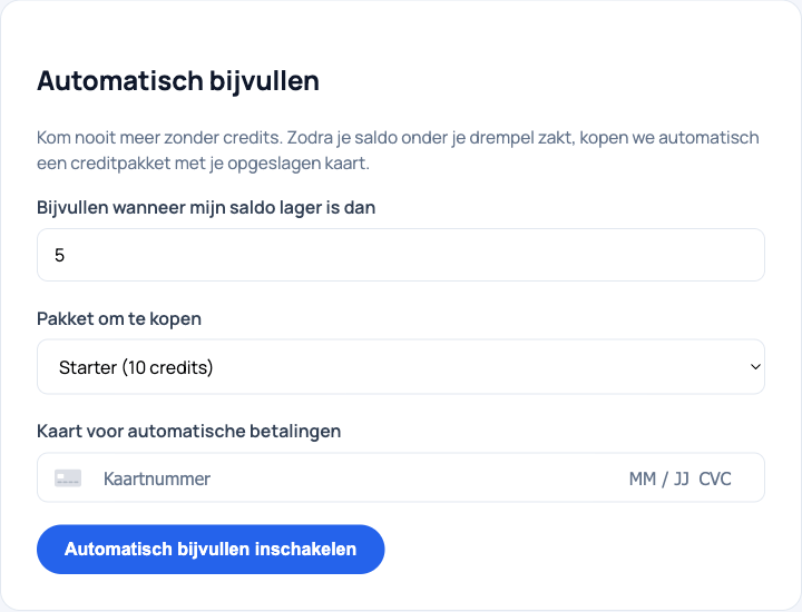 Het instellingenpaneel voor automatisch bijvullen