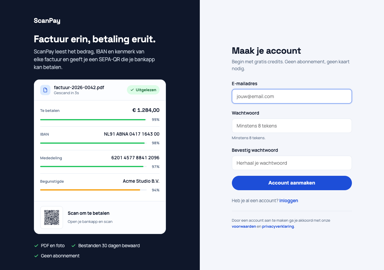 Het ScanPay-registratieformulier